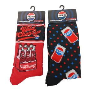 Pepsi Wild Cherry Soda Pop Novelty 2 Pair Adult Men Crew Size 6-12 NWT